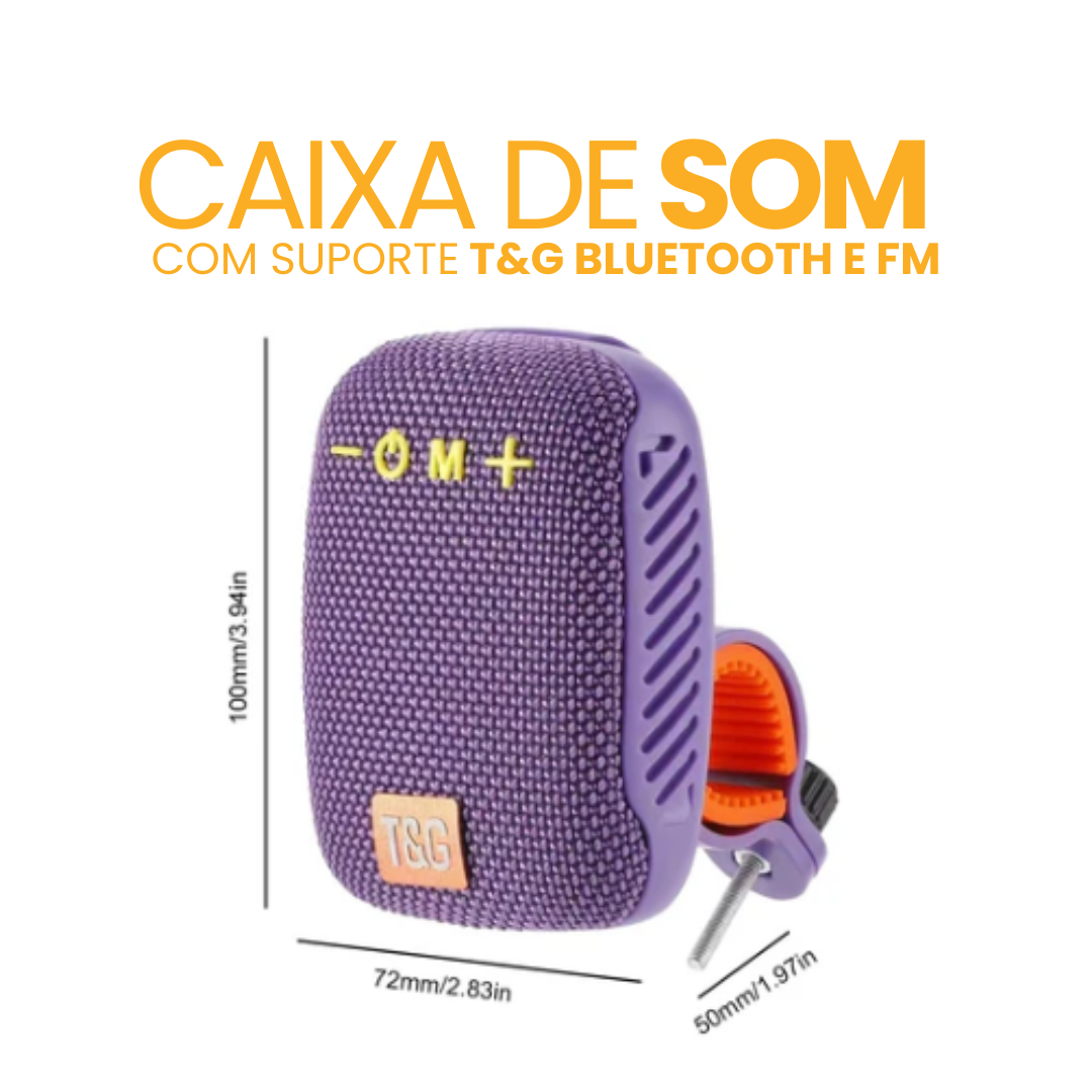 Caixa de Som com Suporte T&G Bluetooth e FM | BRINDE CASE IMPERMEÁVEL