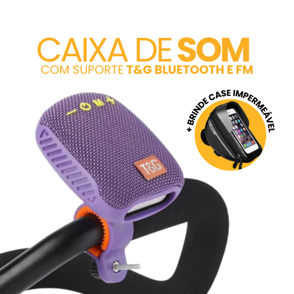 Caixa de Som com Suporte T&G Bluetooth e FM | BRINDE CASE IMPERMEÁVEL