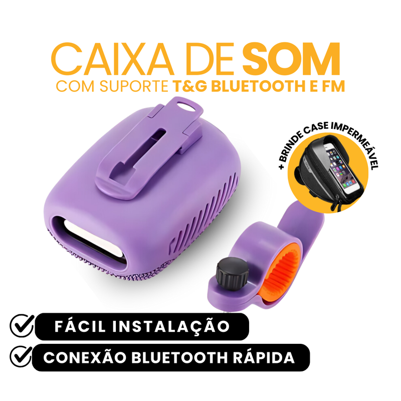 Caixa de Som com Suporte T&G Bluetooth e FM | BRINDE CASE IMPERMEÁVEL