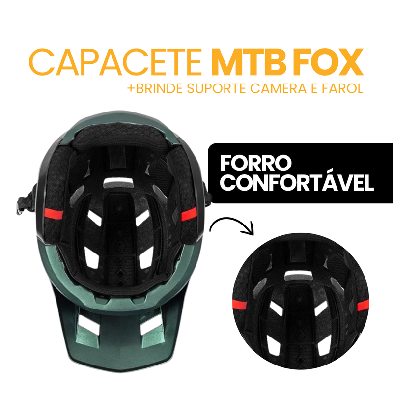 Capacete MTB Fox | BRINDE SUPORTE CAMERA E FAROL