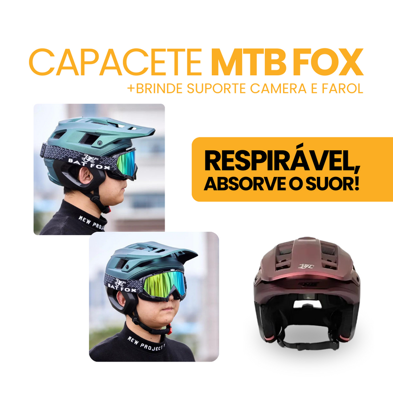 Capacete MTB Fox | BRINDE SUPORTE CAMERA E FAROL