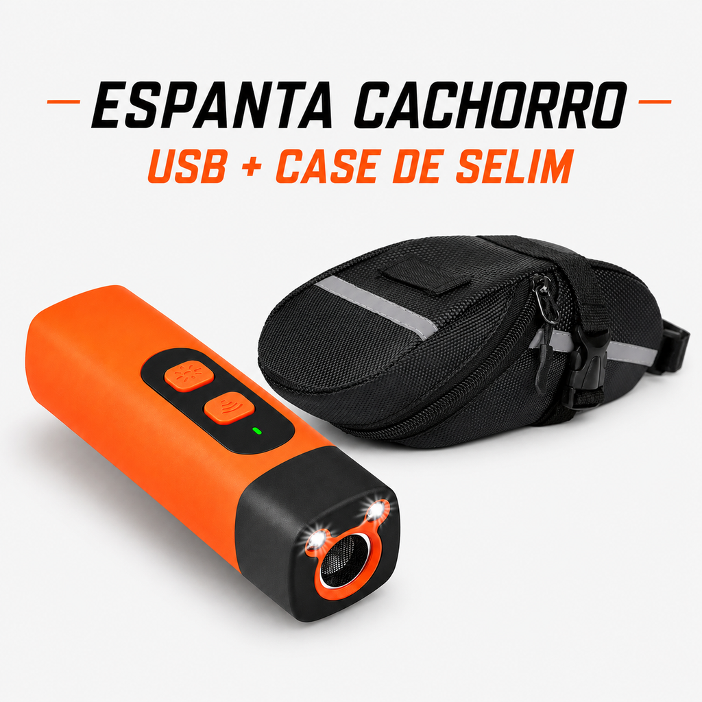 Kit espanta cachorro USB para bicicleta com case premium para selim.