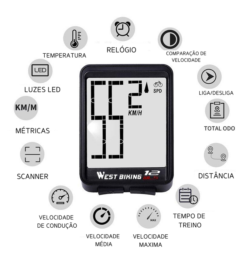 Odômetro Wireless Multifuncional West Biking